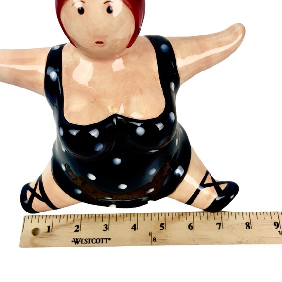 Rare Retro Polka Dot Swimsuit Piggy Bank | Unique Hand-Painted Ceramic Decor - Picture 14 of 15